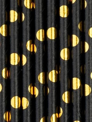 Papírová brčka černé se zlatými puntíky