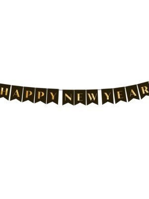 Banner Happy New Year – černozlatý, 250 cm