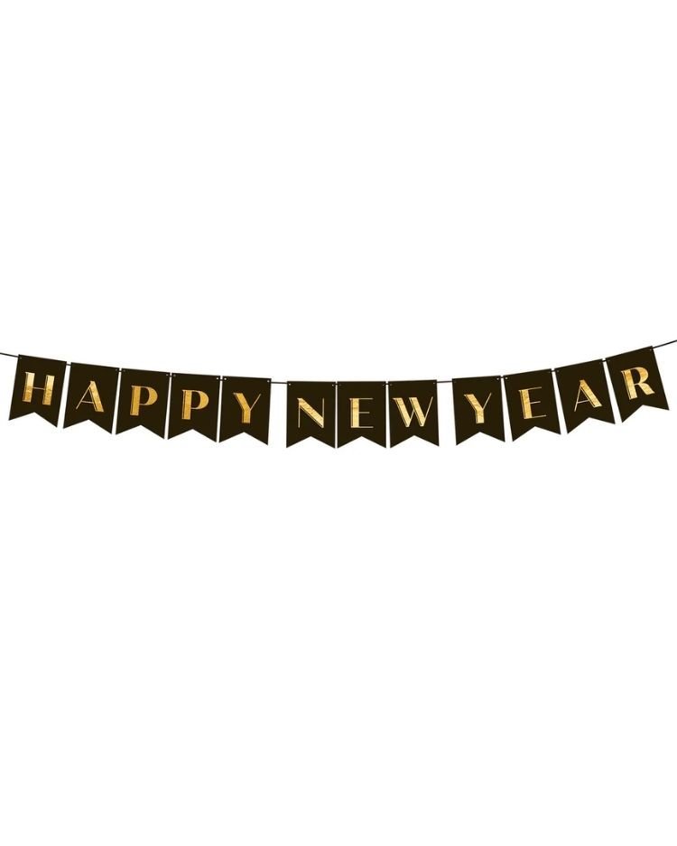 Banner Happy New Year – černozlatý, 250 cm