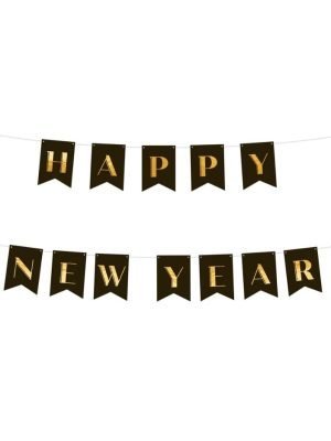 Banner Happy New Year – černozlatý, 250 cm