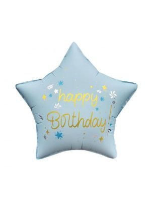 svetle modra hvezda s napisem happy birthday