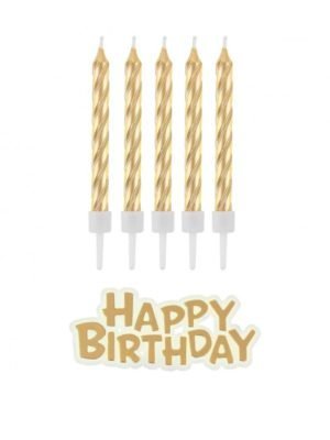 Svíčky na Dort s Držáky - Zlaté, 8 cm, 16 ks