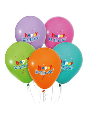 Balonky s potiskem Happy Birthday 30 cm - 5 ks
