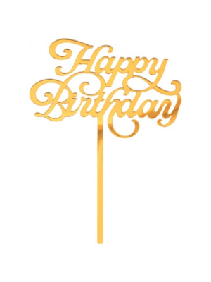 Dekorace na Dort - Happy Birthday zlatá 11 x 15 cm