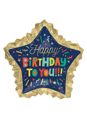 Foliový balonek hvězda Happy Birthday to you 86 cm x 81 cm