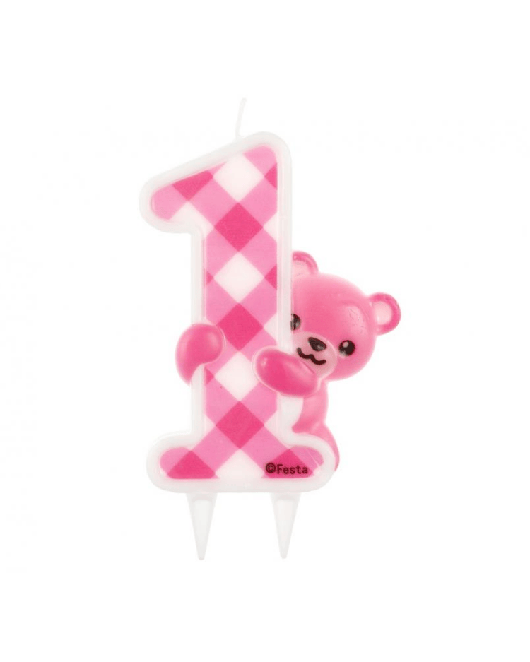 Třpytivá Svíčka První Narozeniny s medvídkem Ružová, 12 cm