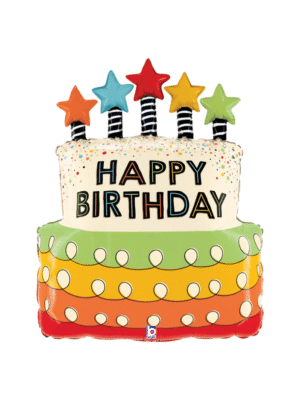 Fóliový Balónek Dort svíčky s hvězdami 66 cm