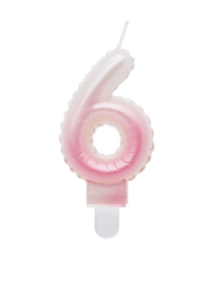 Svíčka Číslice "6", Ombre, Perleťově Bílo-Růžová, 7 cm