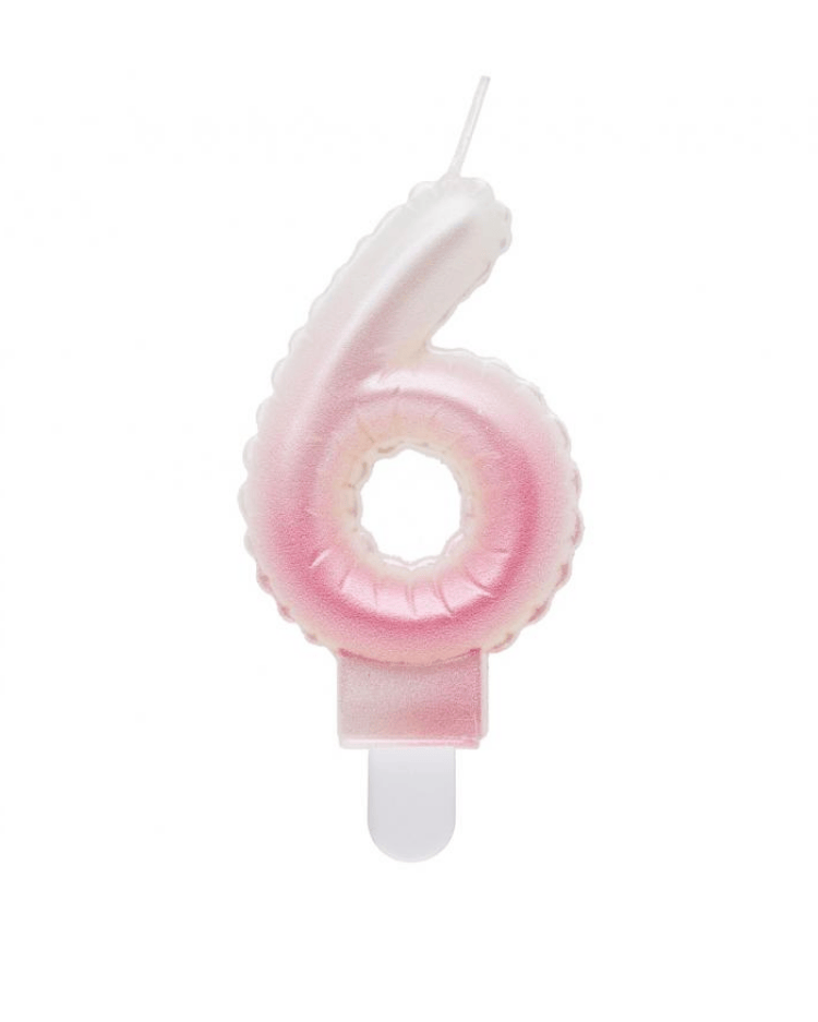Svíčka Číslice "6", Ombre, Perleťově Bílo-Růžová, 7 cm
