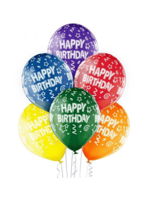 Balonky barevné s potiskem Happy Birthday 30 cm - 6 ks