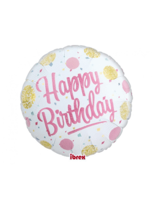 Fóliový balónek kruh Happy Birthday ružový 40 cm