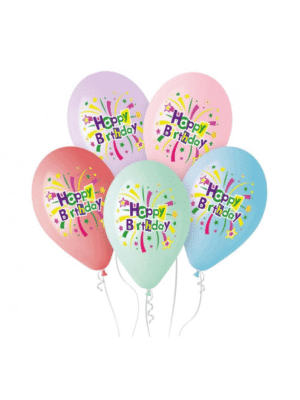 Balonky s potiskem Happy Birthday 30 cm pastelove - 5 ks