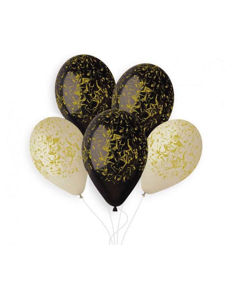 Balonky Mramorové černé a latte 30 cm - 5 ks