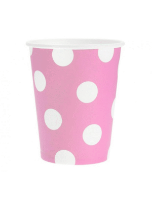Papírové Kelímky "Bilé Tečky", Růžové, 270 ml, 6 ks