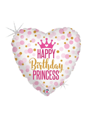 Fóliový balónek srdce Happy Birthday Princess 46 cm